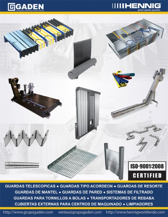PROTECCIONES, GUARDAS, TOLVAS, CUBIERTAS O WAY COVERS, BELLOWS, WIPERS, RASCADORES, LIMPIADORES TRANSPORTADORES DE REBABA, VIRUTA O CHIP CONVEYORS, FILTRADO DE COOLANT, REFRIGERANTE, HENNIG, ENEMOTO, GADEN, AME, COBSEN. - HENNIG, ENOMOTO, COBSEN.