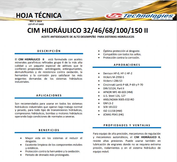 Aceites de Lubricación e Hidráulico - UST