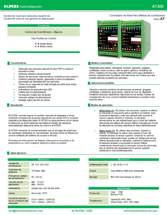 Controlador de nivel para empleo con sensores capacitivos PNP - AT SERIES - KRD - Automatización