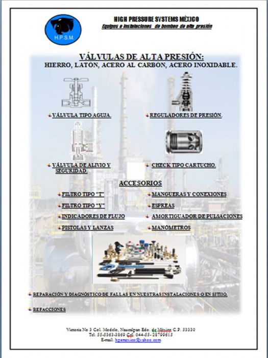 VALVULA DE ALTA PRESION - HPSM Fabricacion 100% Nacional