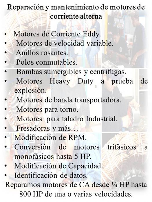 Reparación motores Corriente Alterna - Diversas Marcas