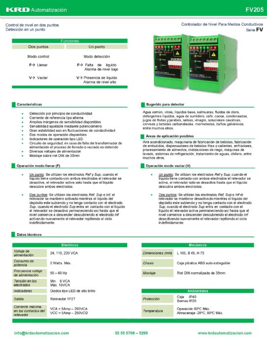 Controlador de nivel conductivo FV SERIES - KRD - Automatización