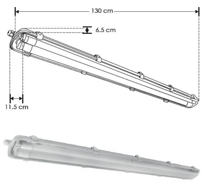 Luminario gabinete stanka a prueba de vapor con tubos de LEDS tipo T8 incluidos. - ILUMILEDS