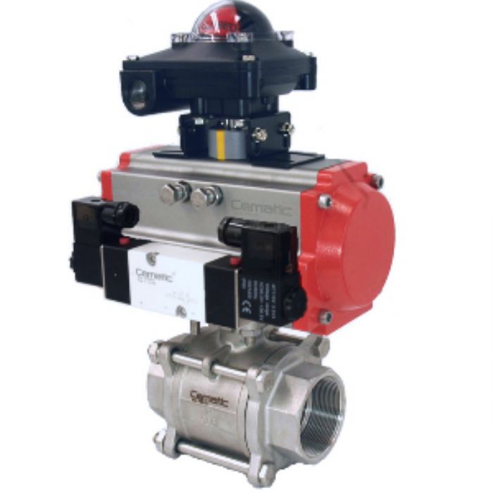 Válvula de Esfera 3 partes, Inoxidable 316, Con Actuador Rotativo - CEMATIC