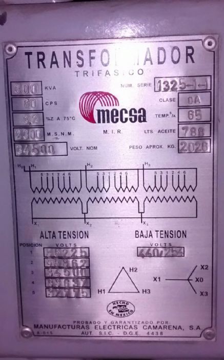 Transformador de 300 KVA  - MECSA