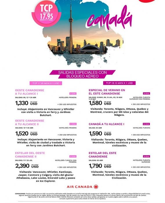 CANADA SALIDAS ESPECIALES TC17.95 - 