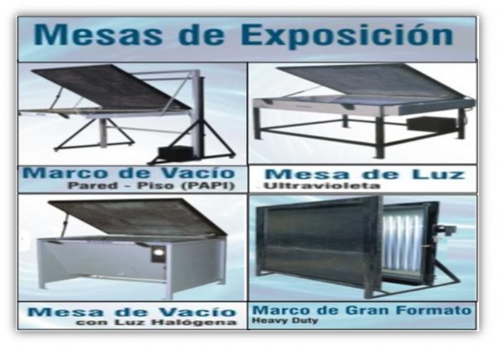 EQUIPOS DE EXPOSICIÓN SERIGRAFÍCA  ----- MARCOS DE VACIO PARED. ----   MESA DE LUZ  ULTRAVIOLETA - Toc Máquinas Industriales