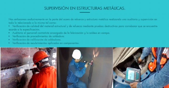 Pruebas no destructivas, Medición de espesores por ultrasonido, líquidos penetrantes, partículas magnéticas, Metalografias, Análisis químicos en campo  - 