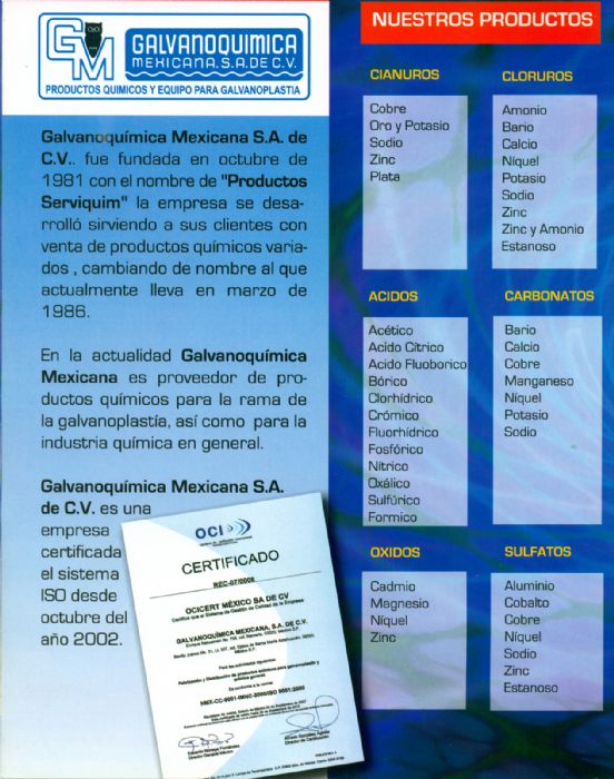 OXIDOS - GALVANOQUIMICA MEXICANA